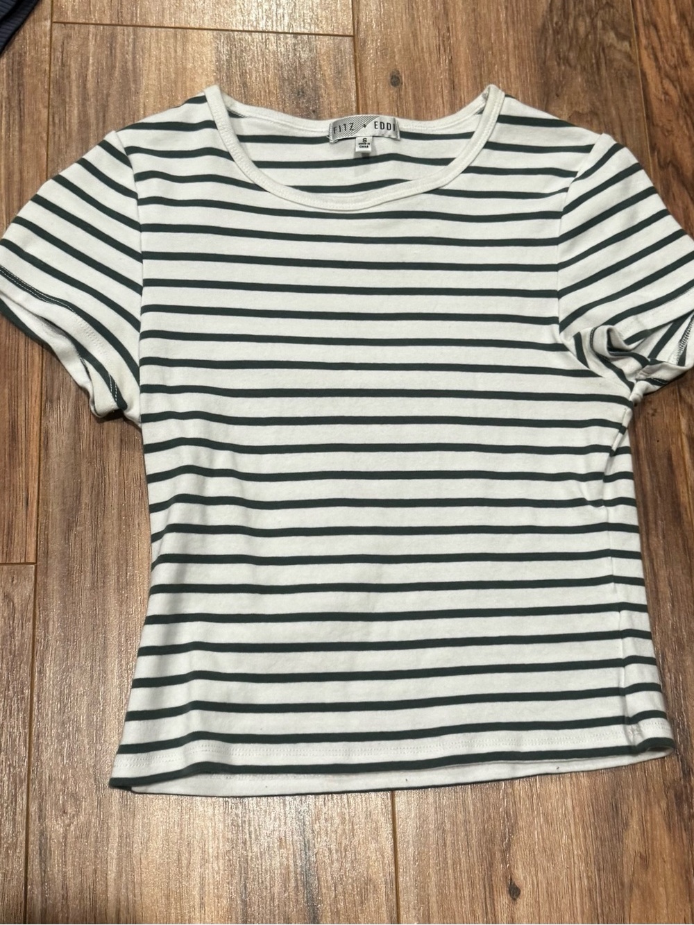 Fitz + Eddi White & Dark Teal Striped Crop Tee | Size Small